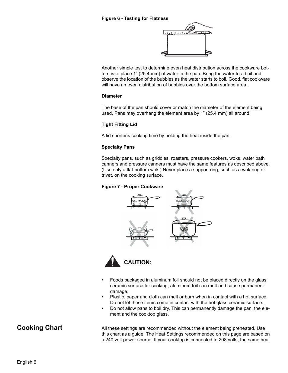 Cooking chart | Thermador CEM COOKTOP User Manual | Page 8 / 40