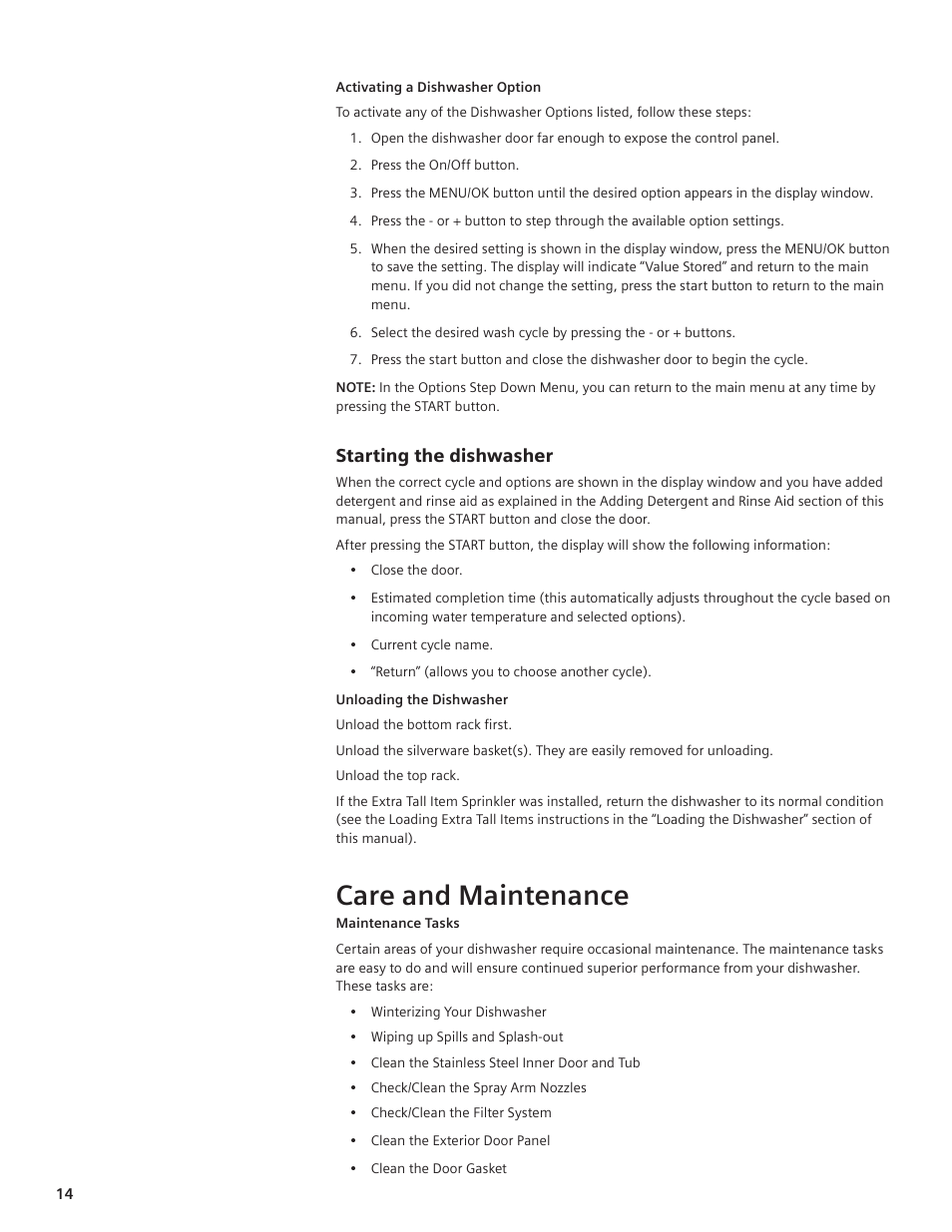 Care and maintenance, Starting the dishwasher | Thermador DWHD94EP User Manual | Page 14 / 64