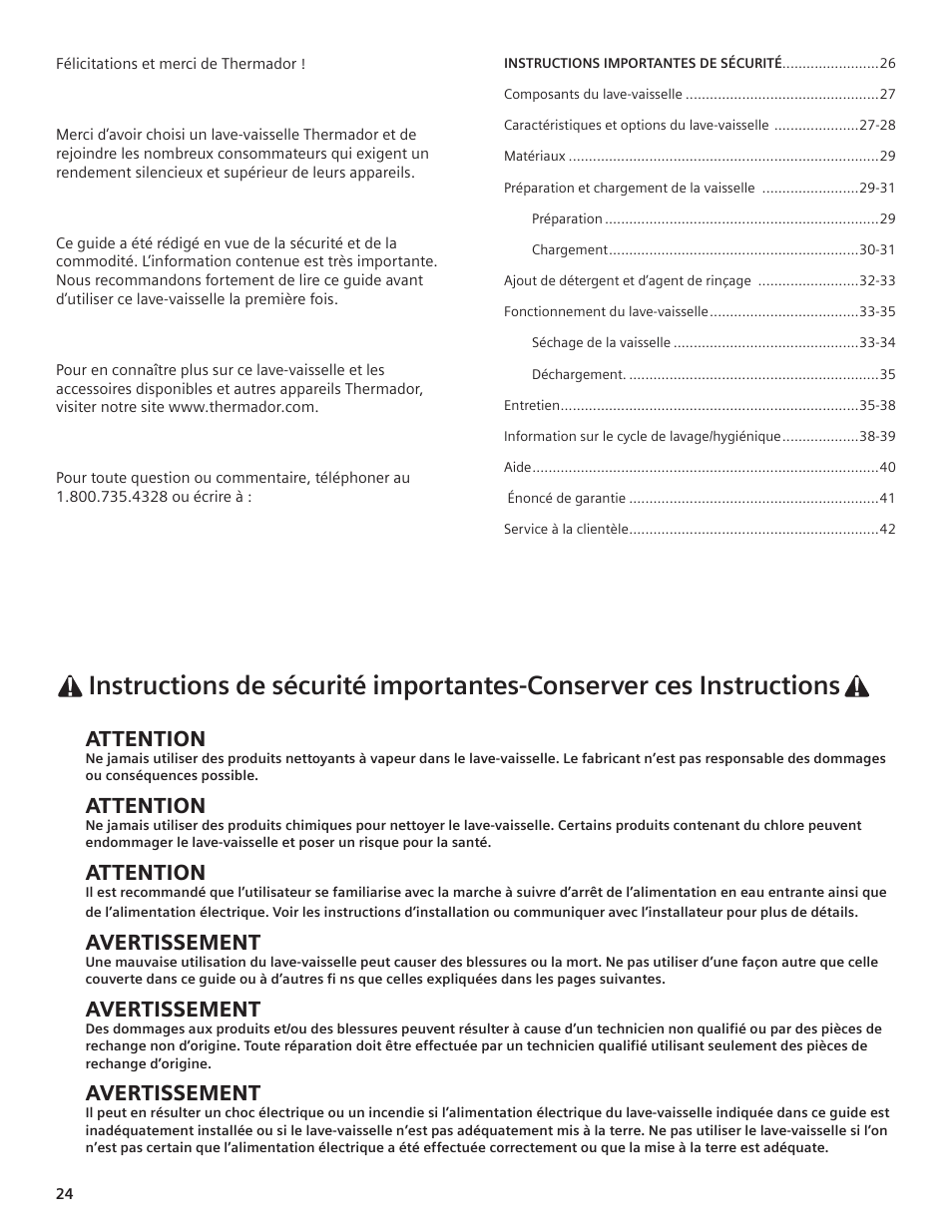 Attention, Avertissement | Thermador DWHD94EP User Manual | Page 24 / 64