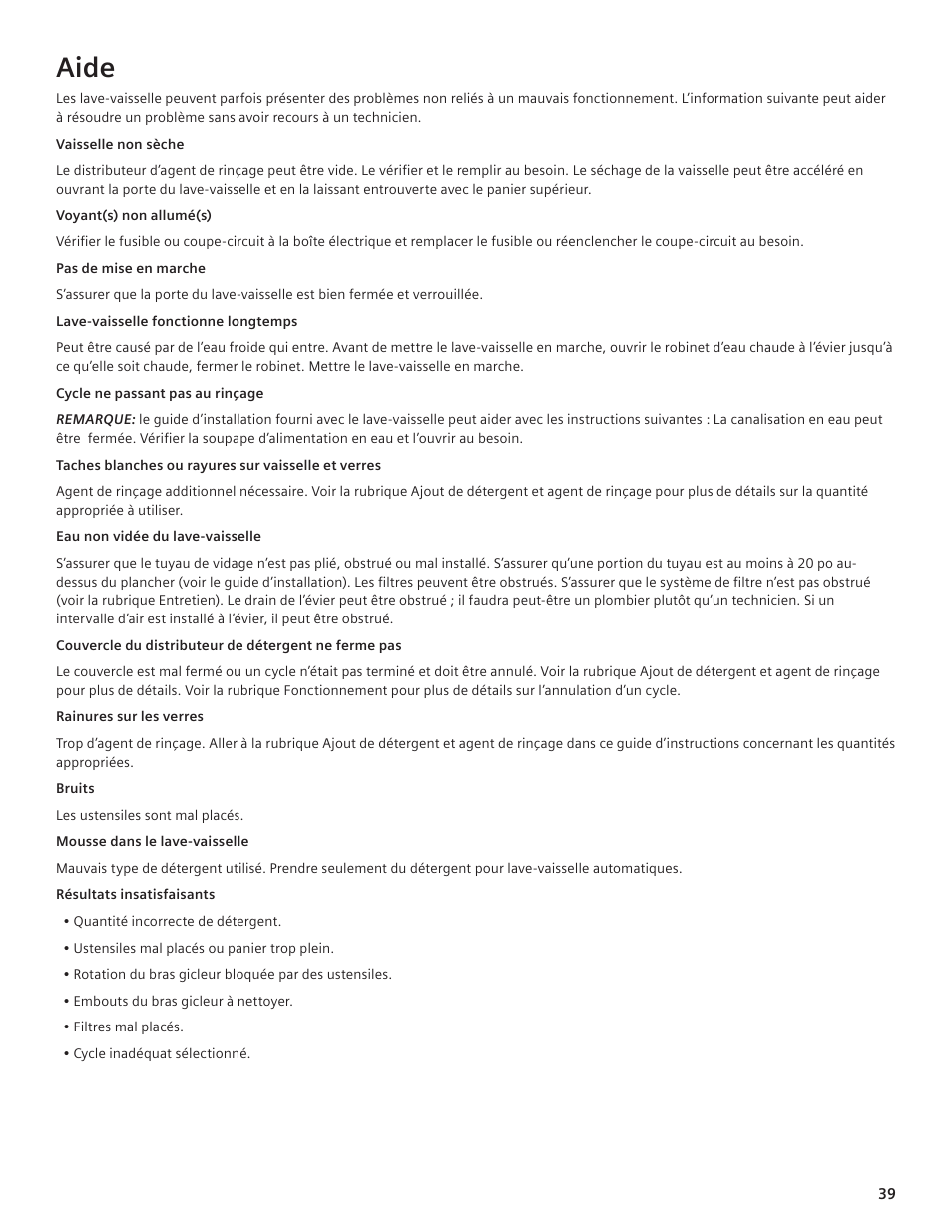 Aide | Thermador DWHD94EP User Manual | Page 39 / 64