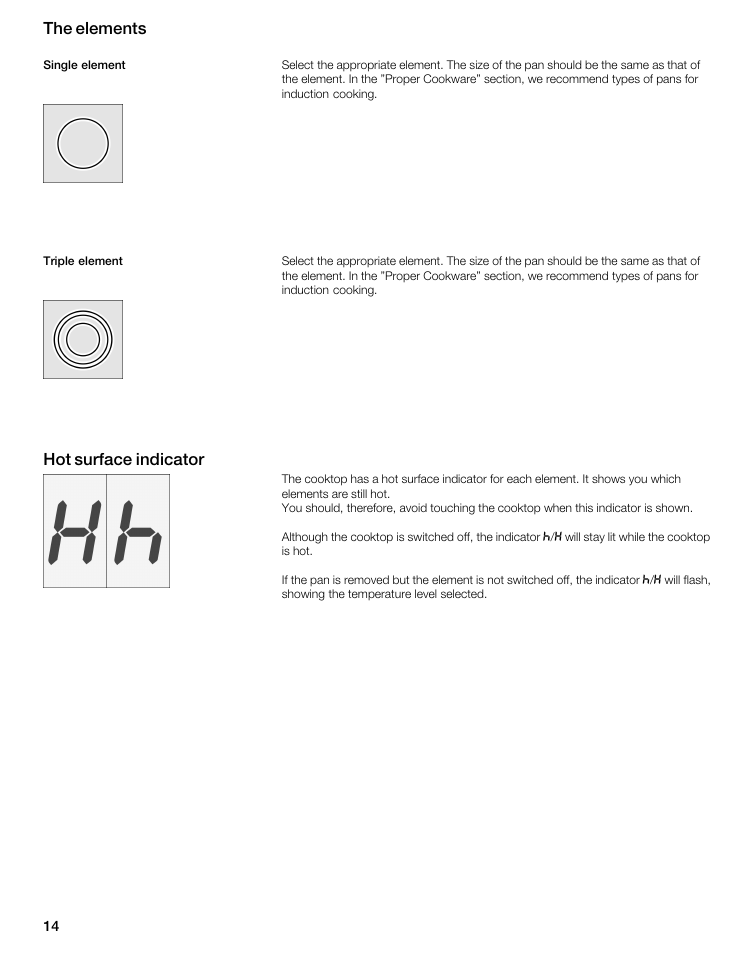 The elements, Hot surface indicator | Thermador CIT365GM User Manual | Page 13 / 94