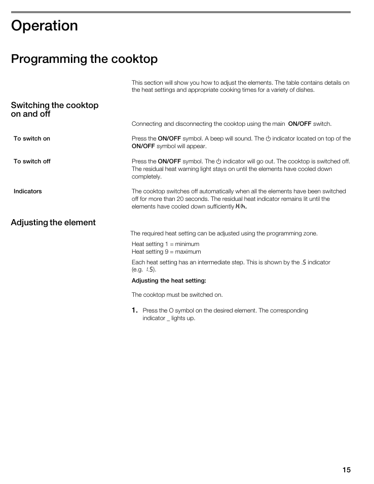 Operation, Programming the cooktop | Thermador CIT365GM User Manual | Page 14 / 94