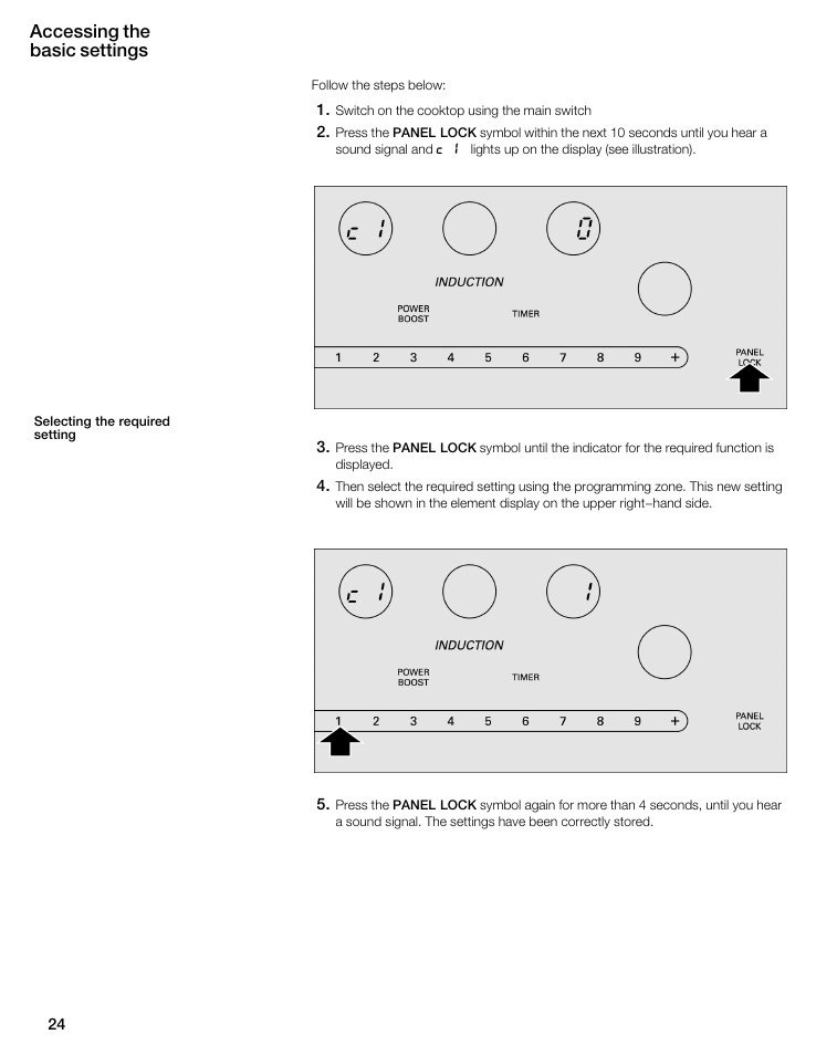 Accessing the basic settings | Thermador CIT365GM User Manual | Page 23 / 94