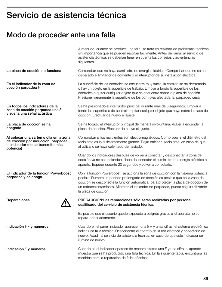 Servicio de asistencia técnica, Modo de proceder ante una falla | Thermador CIT365GM User Manual | Page 88 / 94