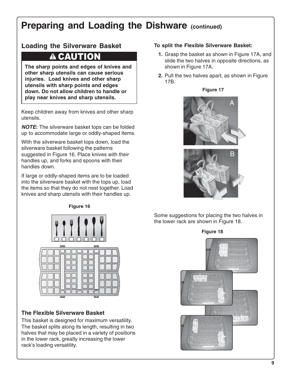 Preparing and loading the dishware, Caution, Loading the silverware basket | Thermador DWHD64CS User Manual | Page 11 / 70