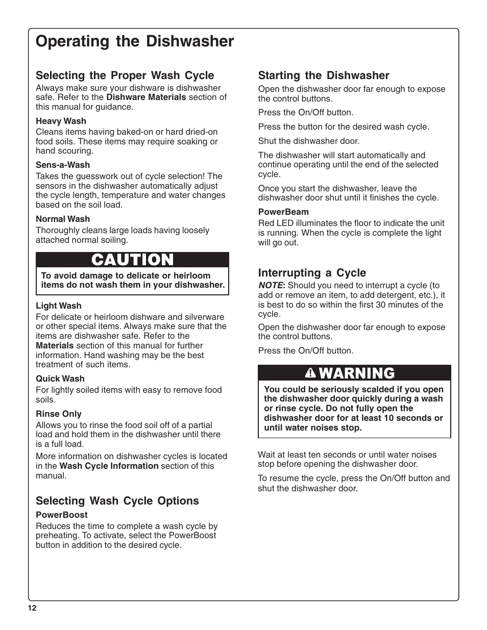 Operating the dishwasher, Warning | Thermador DWHD64CS User Manual | Page 14 / 70