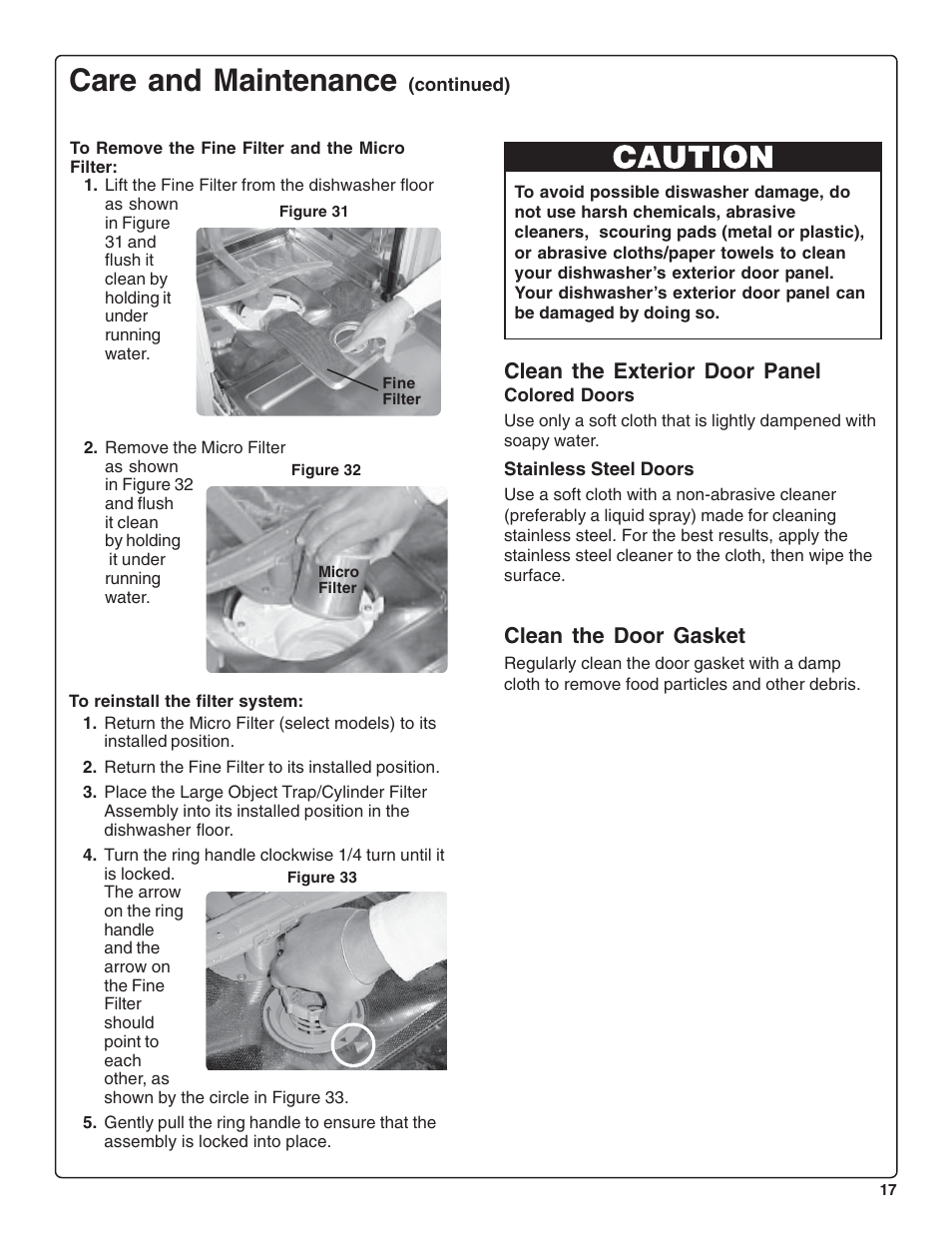 Care and maintenance, Clean the exterior door panel, Clean the door gasket | Thermador DWHD64CS User Manual | Page 19 / 70