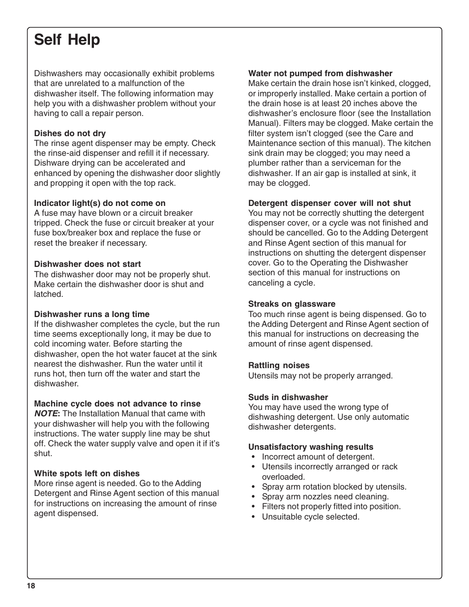 Self help | Thermador DWHD64CS User Manual | Page 20 / 70