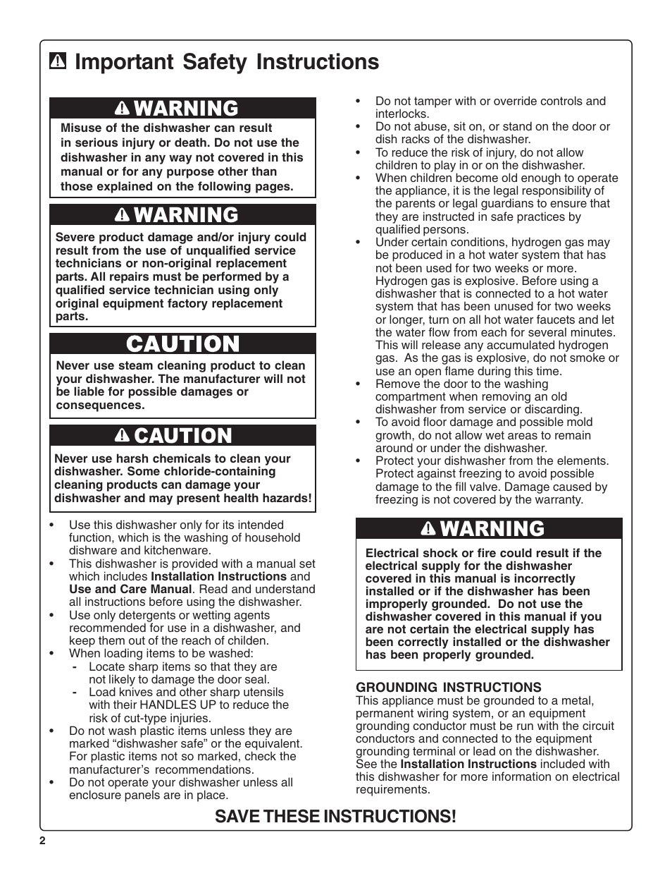 Important safety instructions, Warning, Caution | Save these instructions | Thermador DWHD64CS User Manual | Page 4 / 70