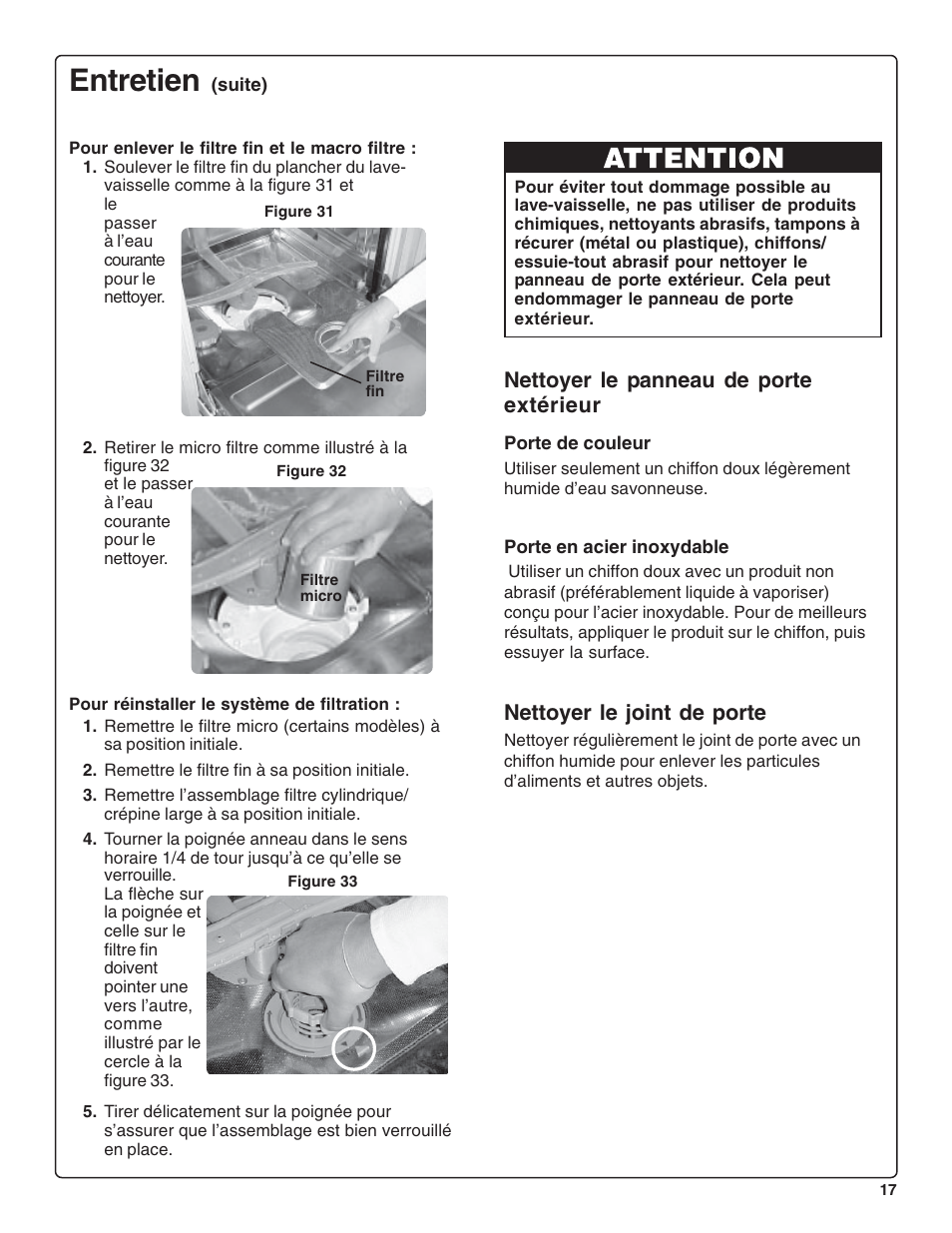 Entretien, Nettoyer le panneau de porte extérieur, Nettoyer le joint de porte | Thermador DWHD64CS User Manual | Page 41 / 70
