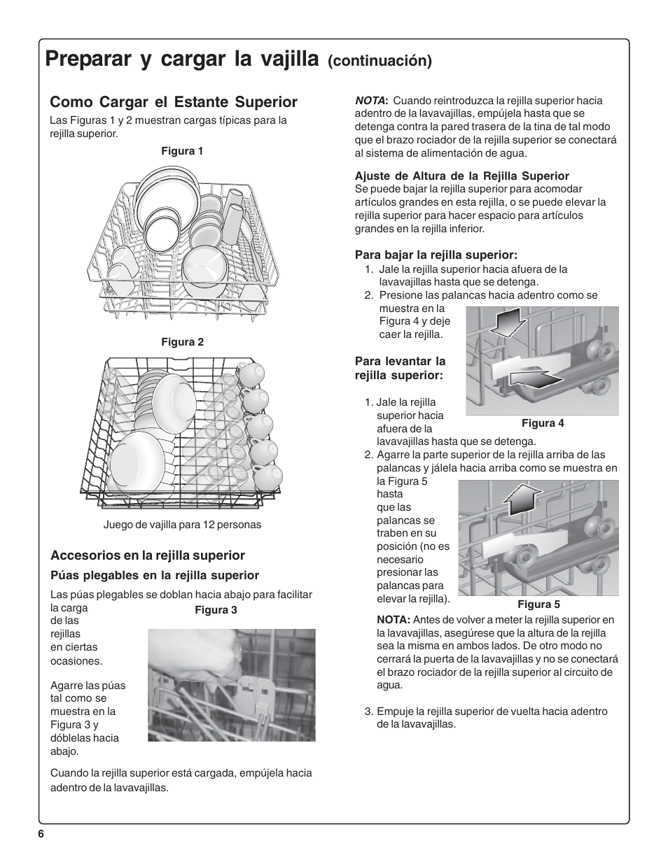 Preparar y cargar la vajilla, Continuación), Como cargar el estante superior | Thermador DWHD64CS User Manual | Page 52 / 70