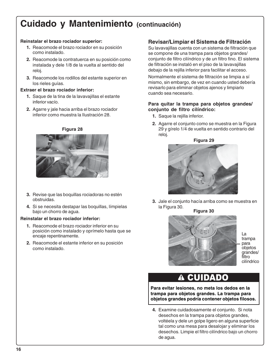 Cuidado y mantenimiento, Cuidado, Continuación) | Thermador DWHD64CS User Manual | Page 62 / 70