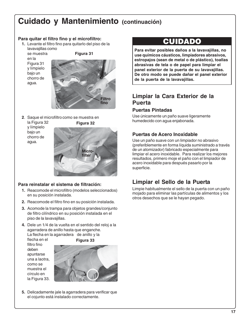 Cuidado y mantenimiento, Limpiar el sello de la puerta | Thermador DWHD64CS User Manual | Page 63 / 70