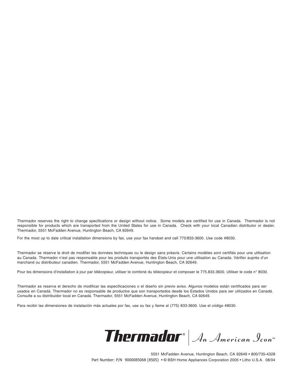 Thermador DWHD64CS User Manual | Page 70 / 70