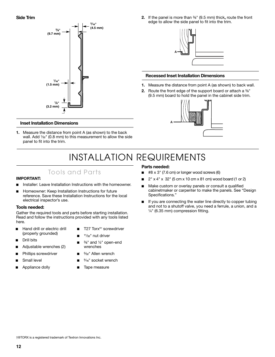 Installation requirements | Thermador KBULT3655E User Manual | Page 12 / 60