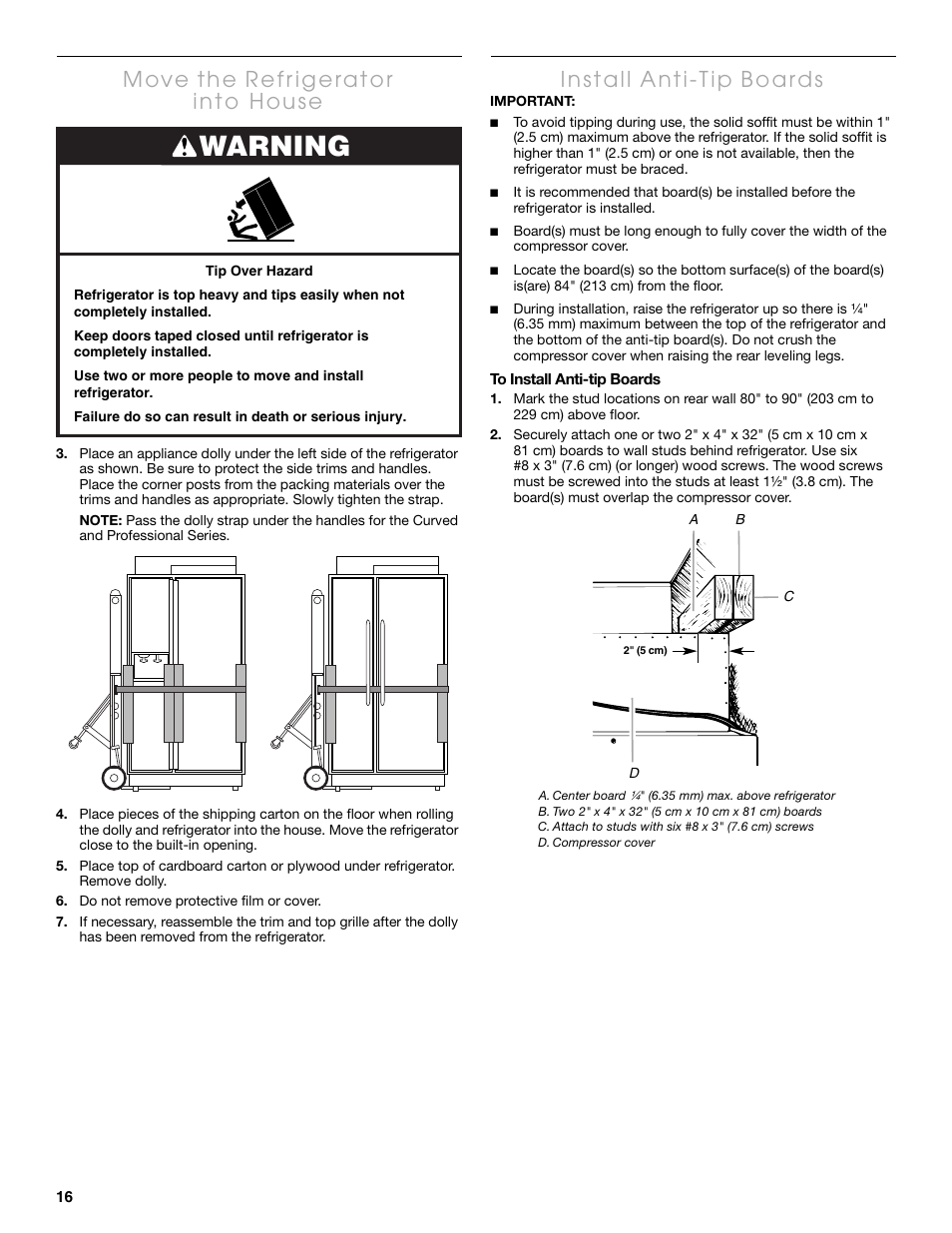 Warning | Thermador KBULT3655E User Manual | Page 16 / 60
