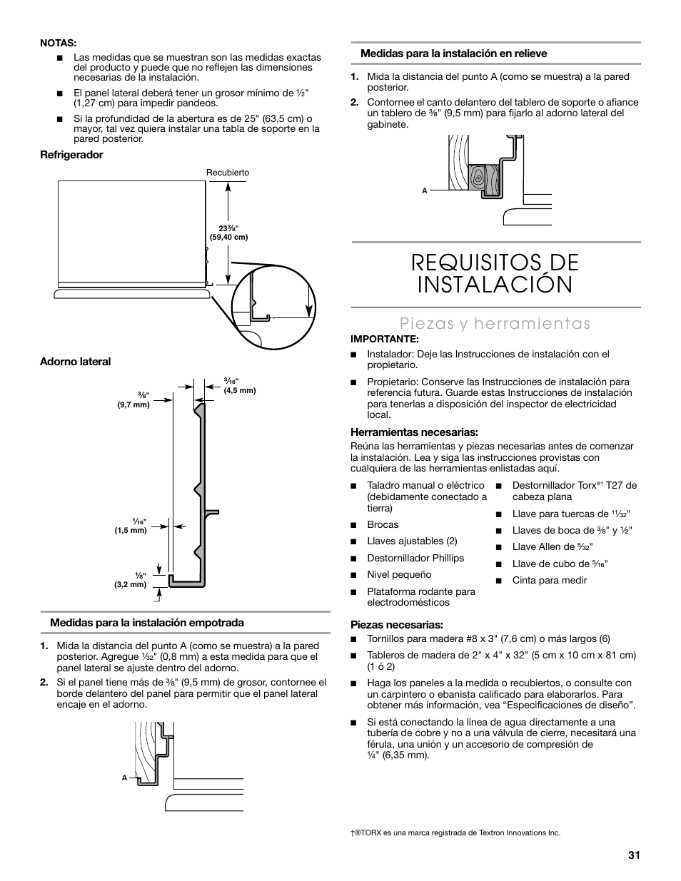 Requisitos de instalación | Thermador KBULT3655E User Manual | Page 31 / 60