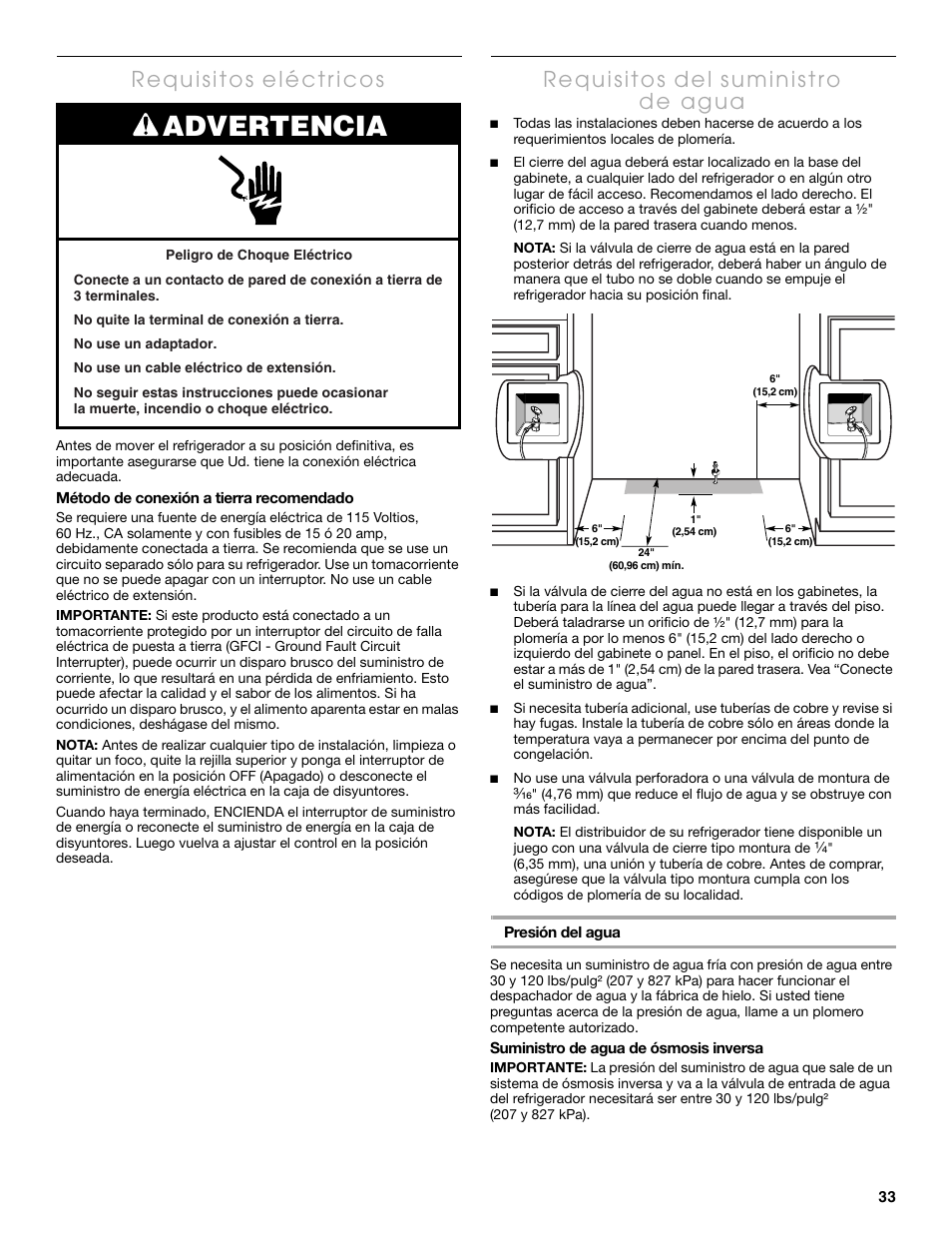 Advertencia | Thermador KBULT3655E User Manual | Page 33 / 60