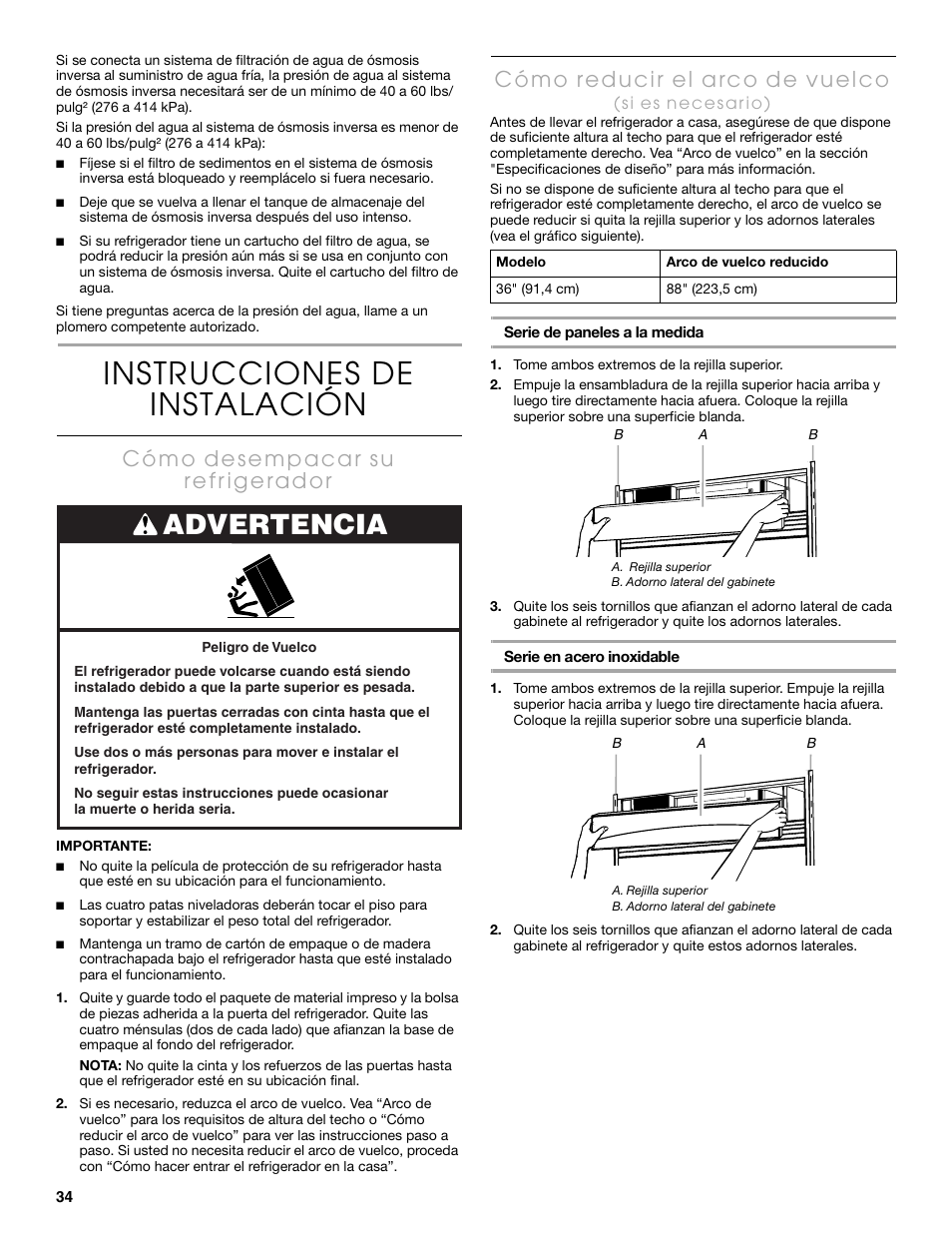 Instrucciones de instalación, Advertencia | Thermador KBULT3655E User Manual | Page 34 / 60