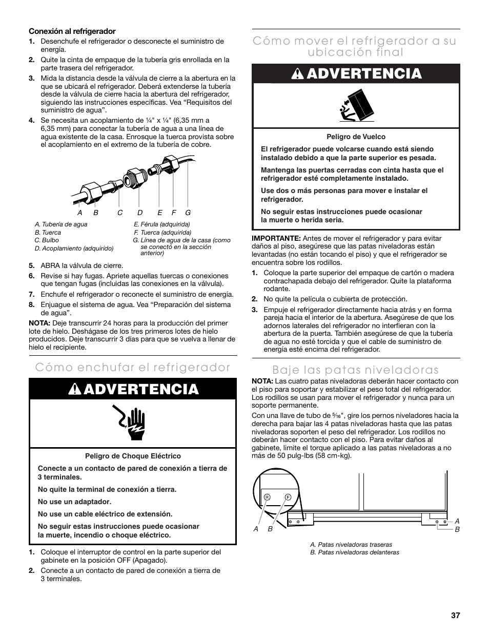 Advertencia | Thermador KBULT3655E User Manual | Page 37 / 60