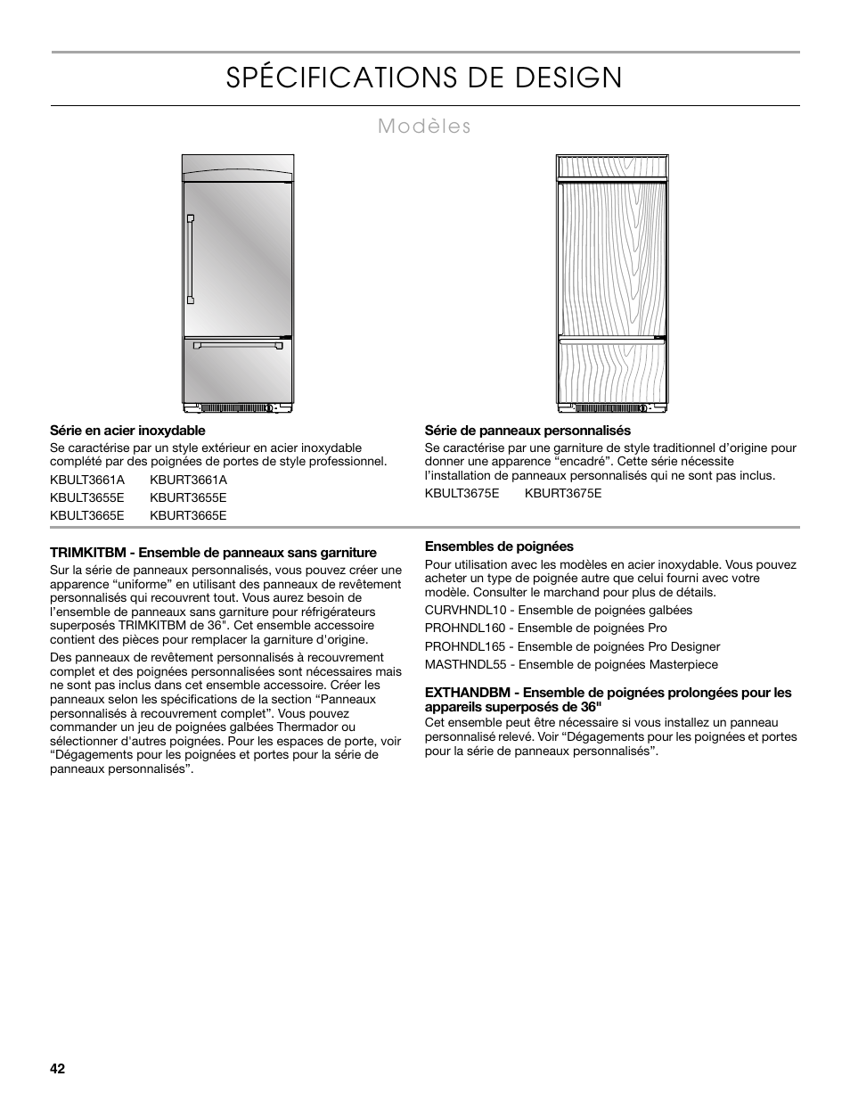 Spécifications de design | Thermador KBULT3655E User Manual | Page 42 / 60