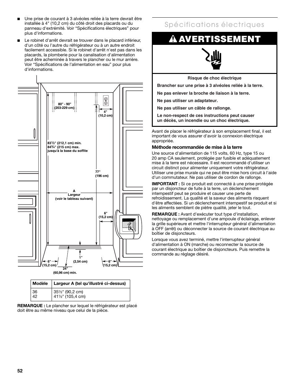 Avertissement | Thermador KBULT3655E User Manual | Page 52 / 60