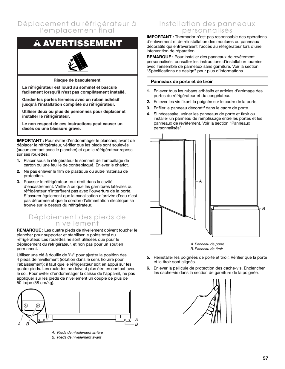 Avertissement | Thermador KBULT3655E User Manual | Page 57 / 60