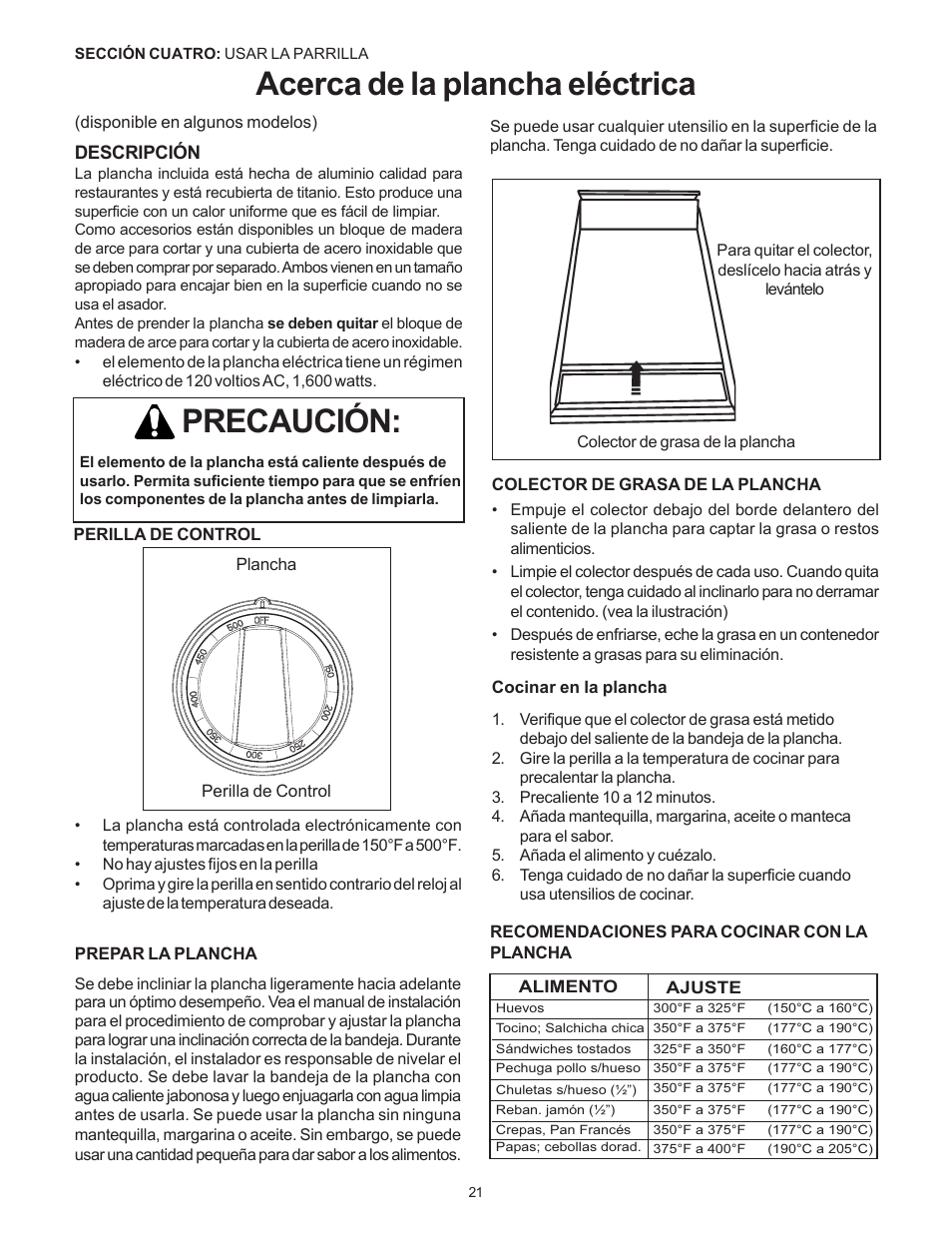 Acerca de la plancha eléctrica precaución | Thermador Pro-Harmony P304 User Manual | Page 103 / 124