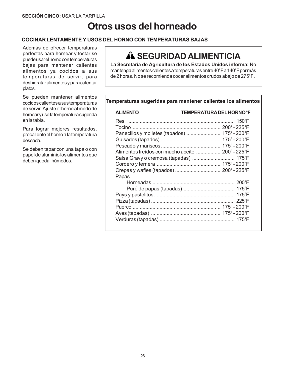 Otros usos del horneado, Seguridad alimenticia | Thermador Pro-Harmony P304 User Manual | Page 108 / 124