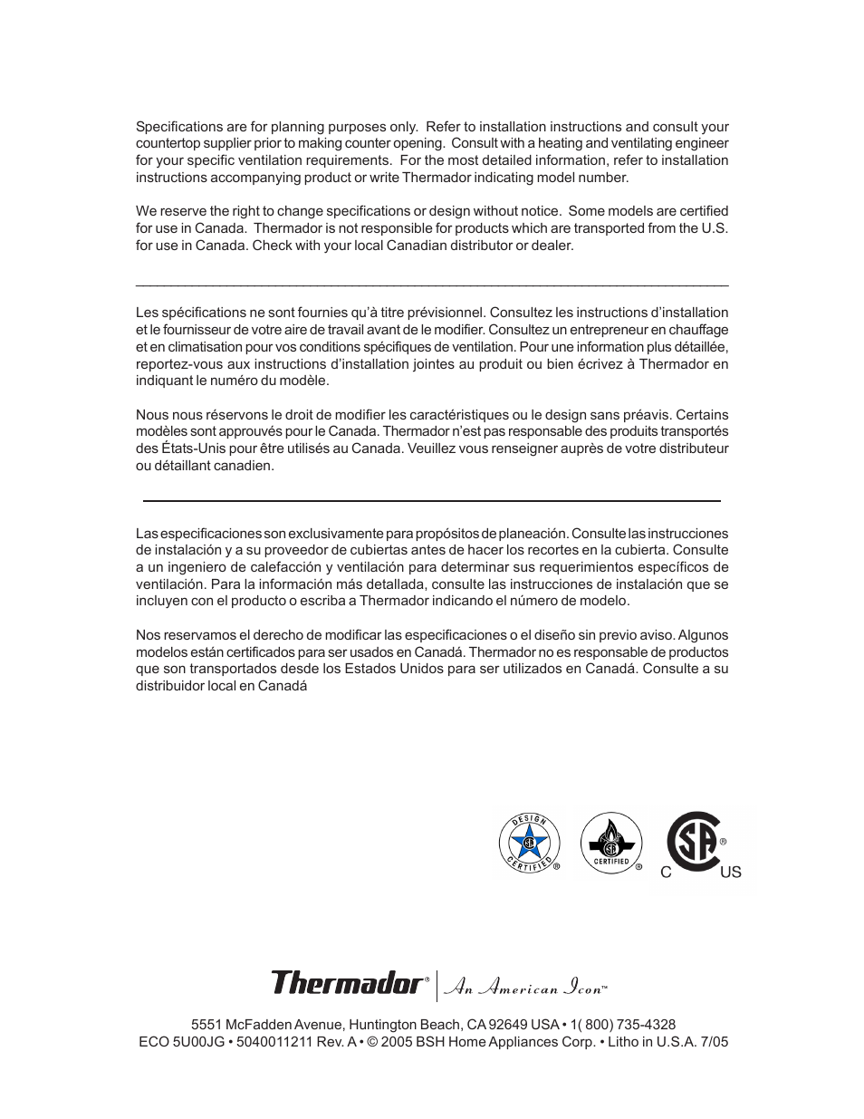 Thermador Pro-Harmony P304 User Manual | Page 124 / 124