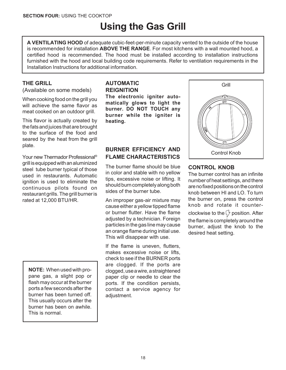 Using the gas grill | Thermador Pro-Harmony P304 User Manual | Page 20 / 124