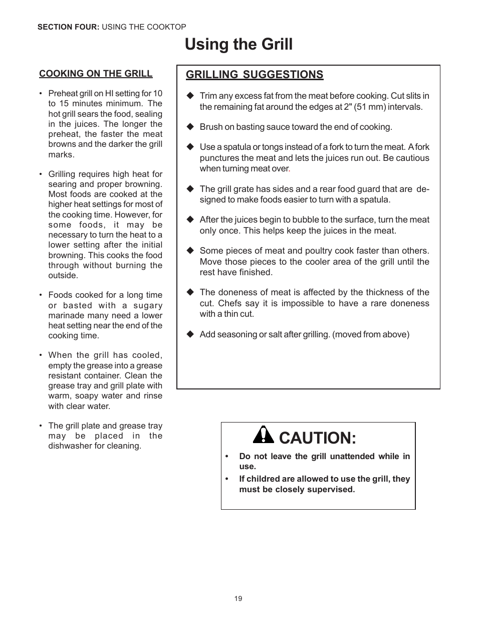 Using the grill, Caution | Thermador Pro-Harmony P304 User Manual | Page 21 / 124