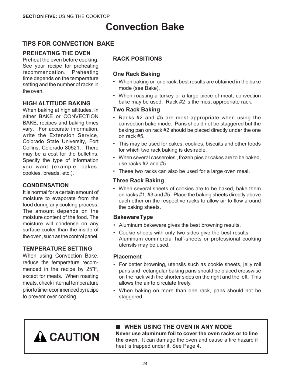 Caution, Convection bake | Thermador Pro-Harmony P304 User Manual | Page 26 / 124