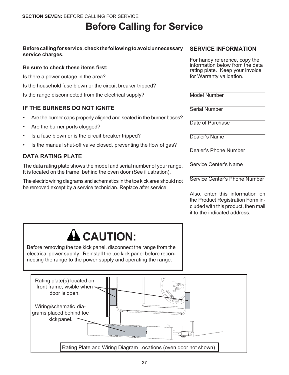 Caution, Before calling for service | Thermador Pro-Harmony P304 User Manual | Page 39 / 124