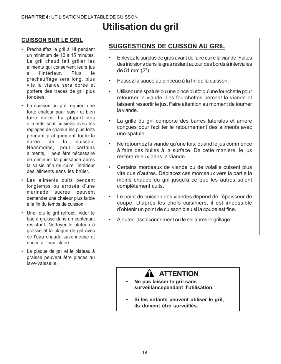 Utilisation du gril, Attention | Thermador Pro-Harmony P304 User Manual | Page 61 / 124