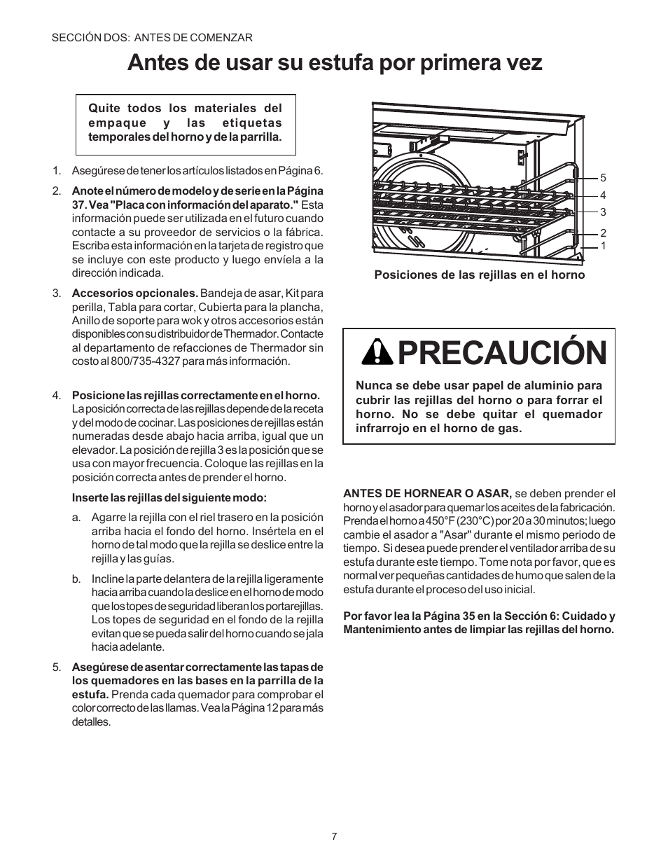 Precaución, Antes de usar su estufa por primera vez | Thermador Pro-Harmony P304 User Manual | Page 89 / 124