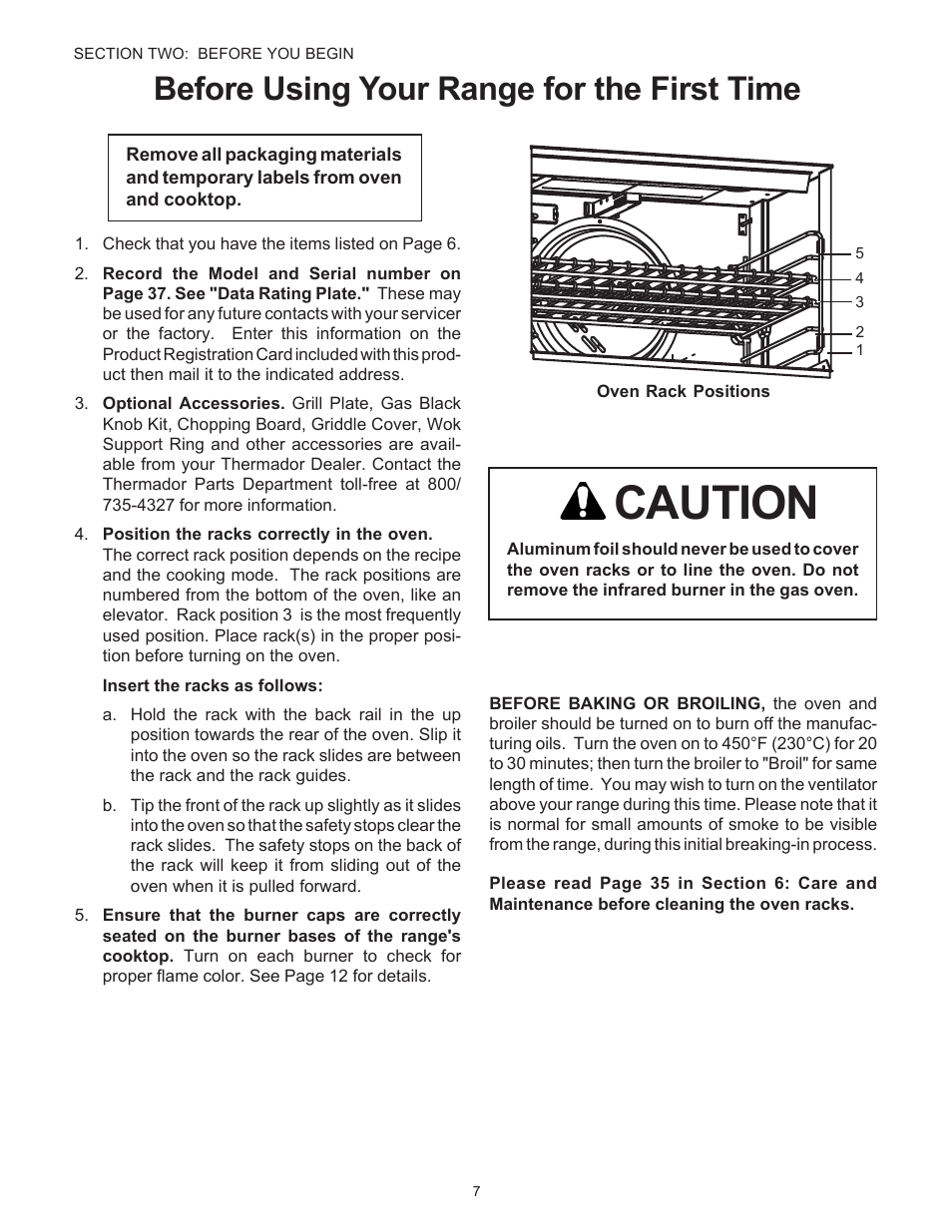 Caution, Before using your range for the first time | Thermador Pro-Harmony P304 User Manual | Page 9 / 124