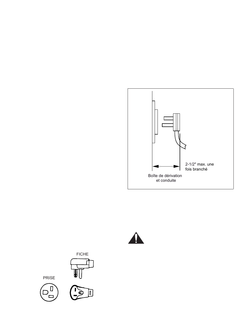 Remarque, Important, Alimentation électrique | Figure 4 : raccordement au mur, Mise en garde | Thermador PRL36 User Manual | Page 30 / 64