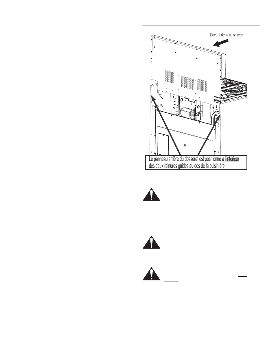 Chapitre 7 : installation du dosseret, Figure 11 : installation du dosseret, Avertissement | Mise en garde | Thermador PRL36 User Manual | Page 36 / 64