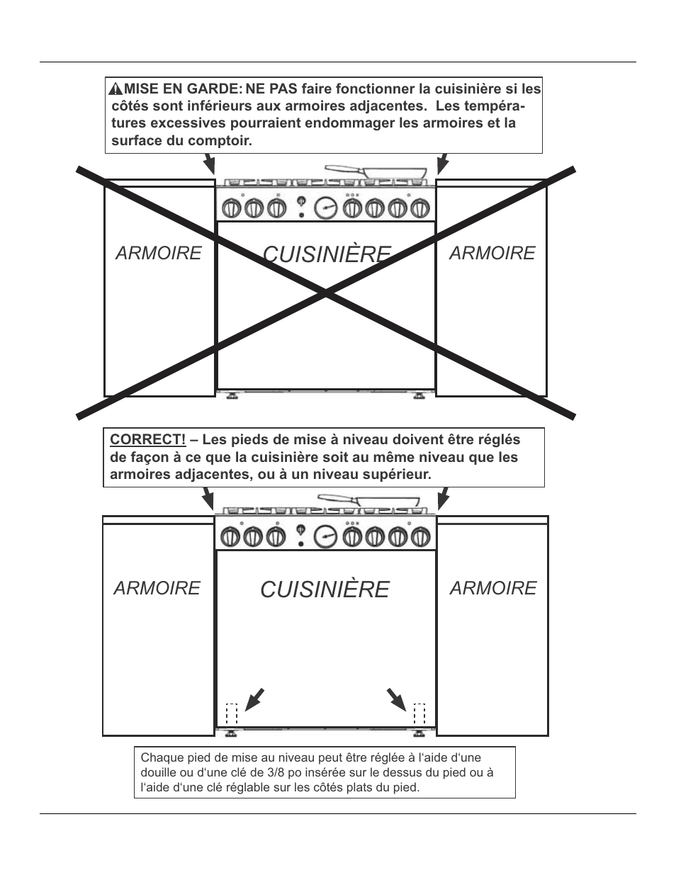 Figure 12 : réglage de la hauteur de la cuisinière, 8,6,1,ê5, Cuisinière | Armoire | Thermador PRL36 User Manual | Page 39 / 64