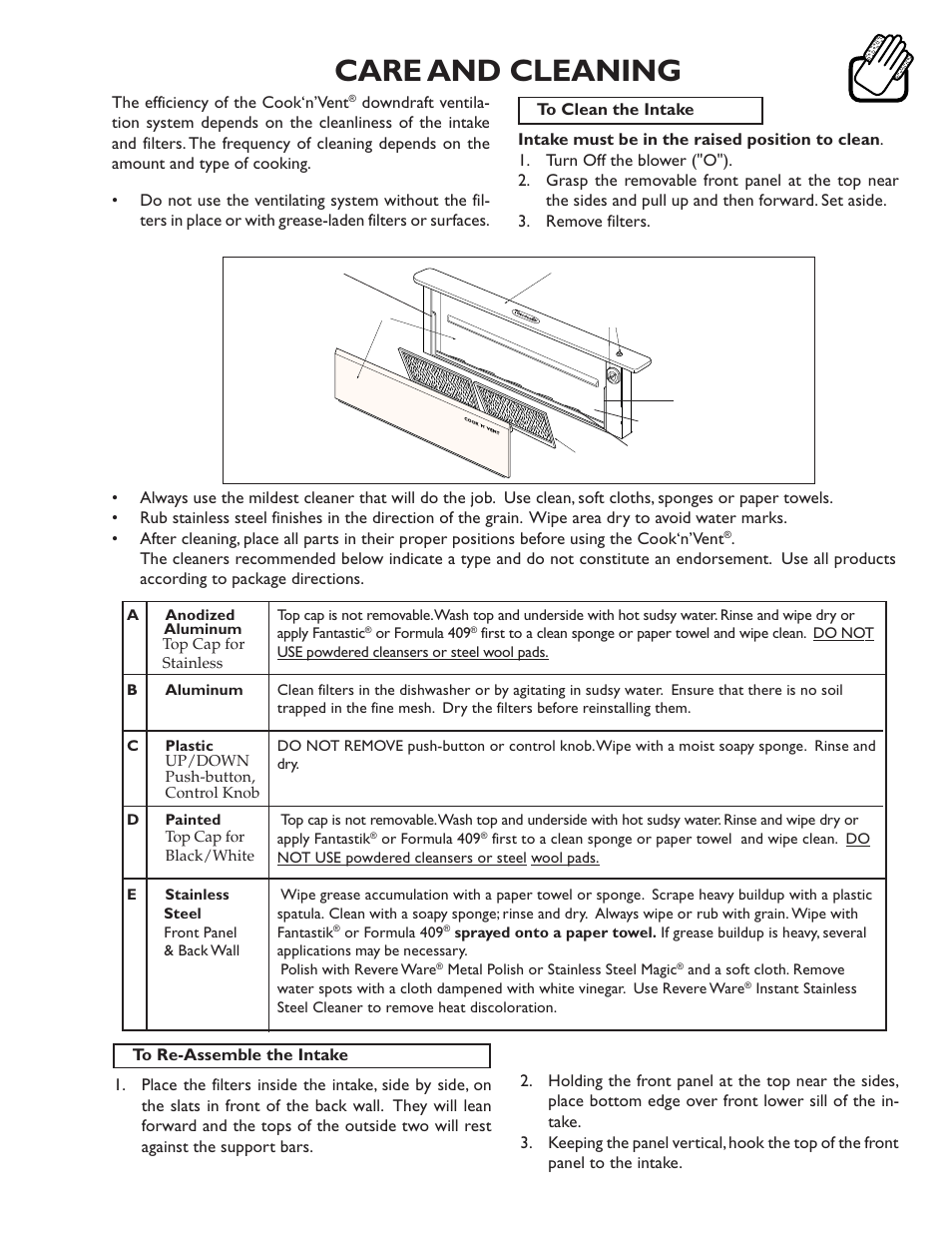 Care and cleaning | Thermador CVS45R User Manual | Page 5 / 8