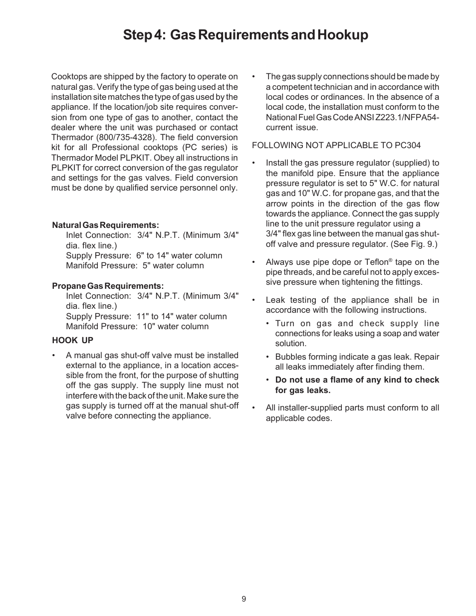 Step 4: gas requirements and hookup | Thermador P24WK User Manual | Page 11 / 52