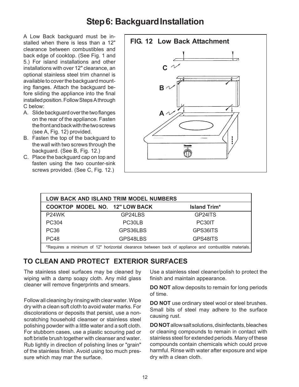 Step 6: backguard installation | Thermador P24WK User Manual | Page 14 / 52