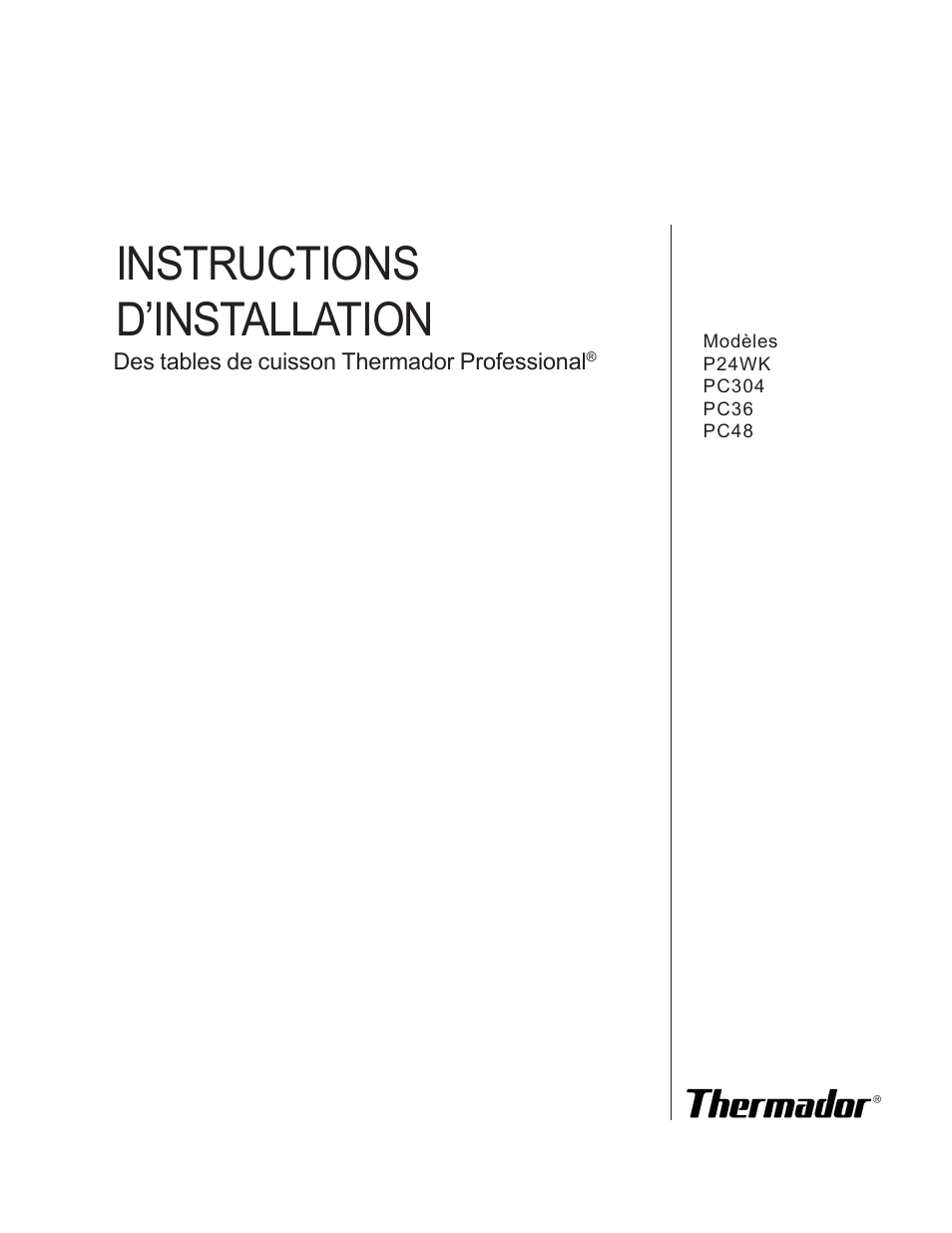 Instructions d’installation | Thermador P24WK User Manual | Page 17 / 52