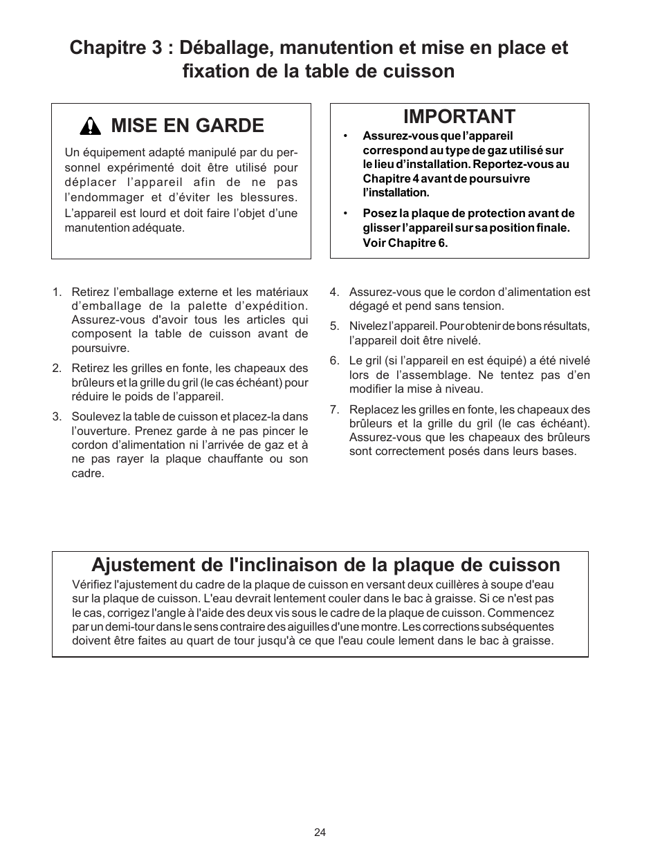 Important, Mise en garde | Thermador P24WK User Manual | Page 26 / 52