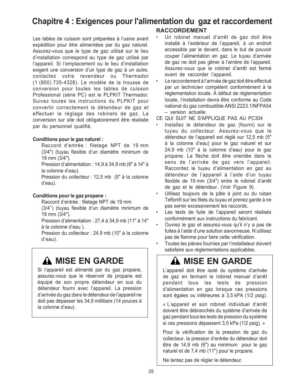 Mise en garde | Thermador P24WK User Manual | Page 27 / 52