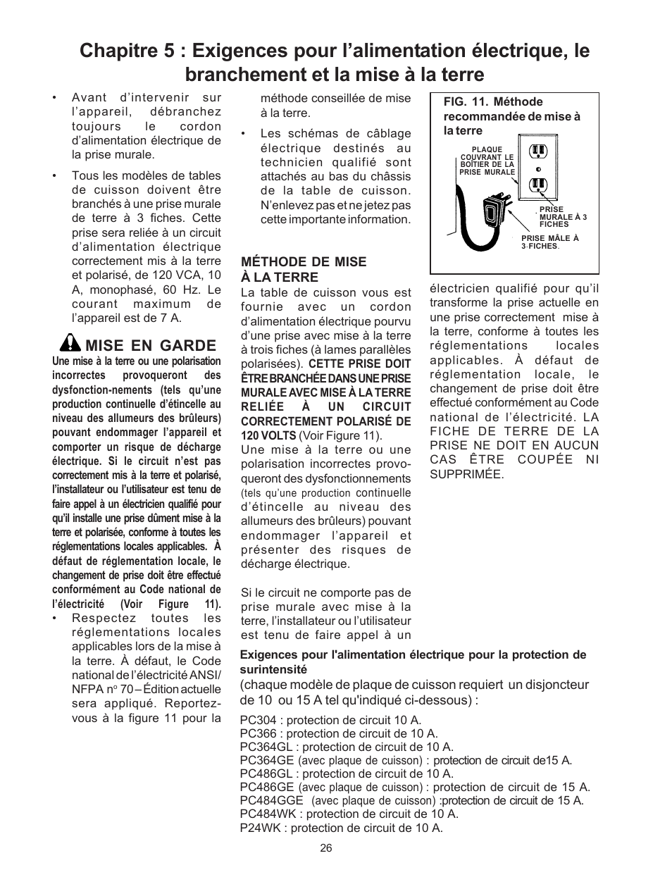 Mise en garde | Thermador P24WK User Manual | Page 28 / 52