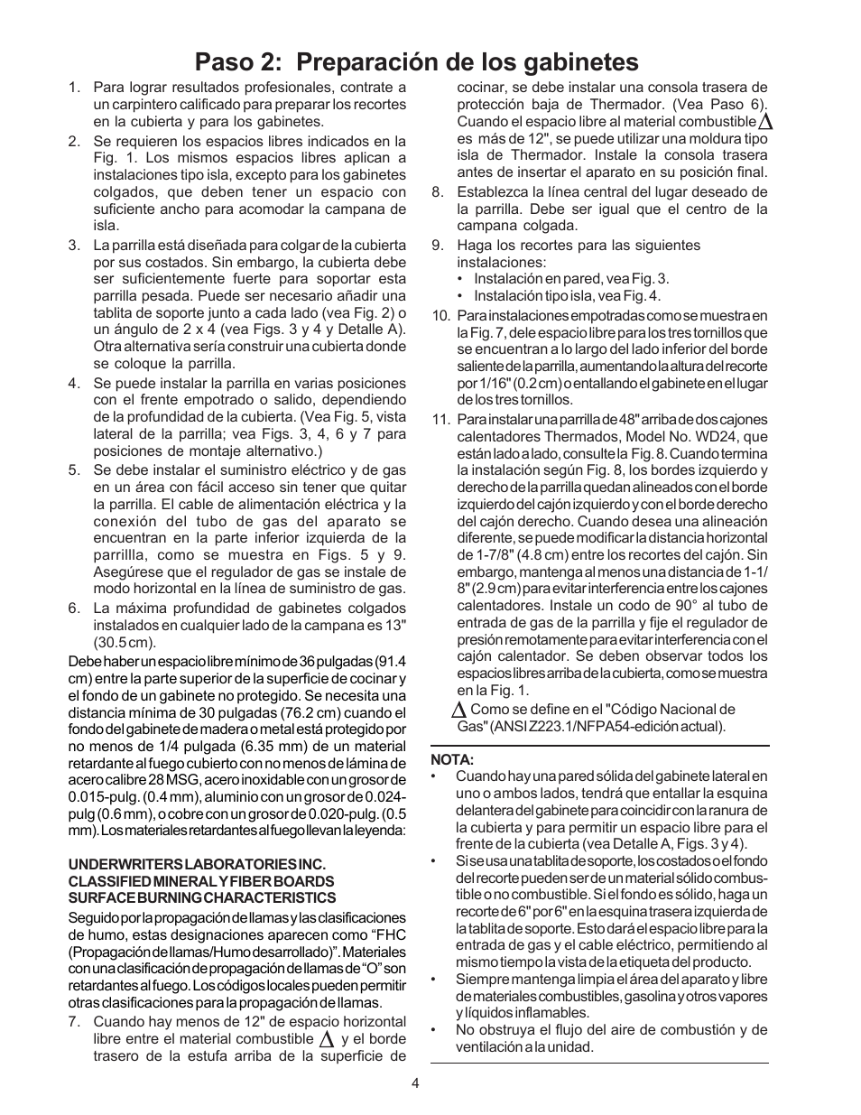 Paso 2: preparación de los gabinetes | Thermador P24WK User Manual | Page 38 / 52