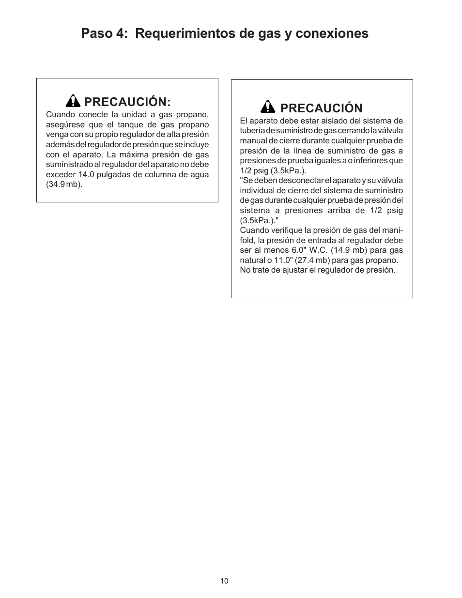 Paso 4: requerimientos de gas y conexiones | Thermador P24WK User Manual | Page 44 / 52