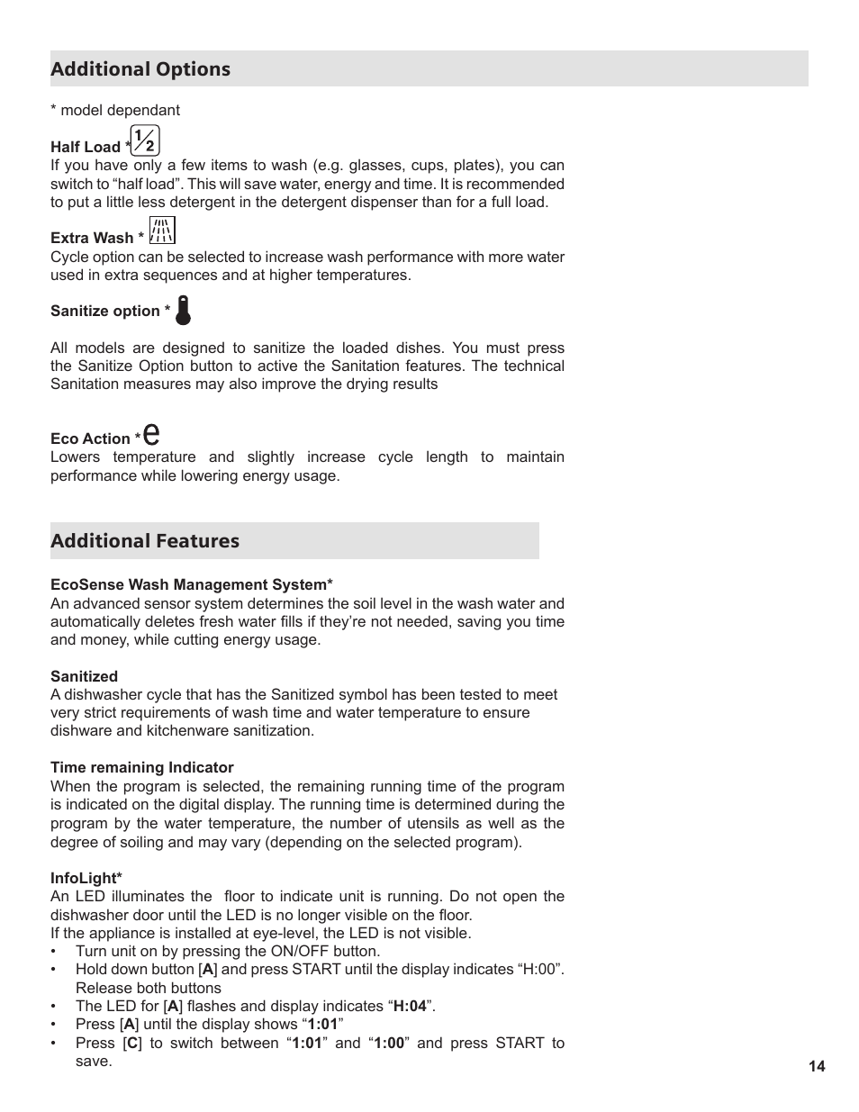 Additional options additional features | Thermador Dishwasher User Manual | Page 14 / 66